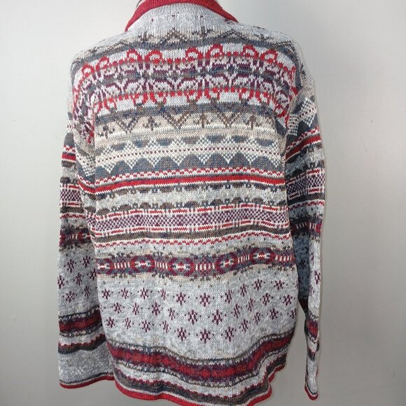 HEIRLOOM COLLECTIBLE  VINTAGE FRONT ZIP CARDIGAN GRAY AND RED DESIGNS WOMENS LG - Picture 8 of 8